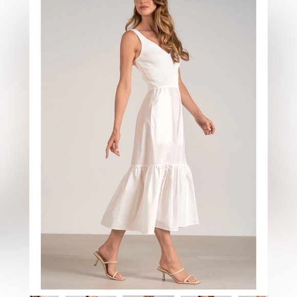 Elan Dresses & Skirts - ❌SOLD❌ELAN RHODE TANK DRESS MIXED MEDIA TIERED STRETCH POCKETS WHITE LARGE